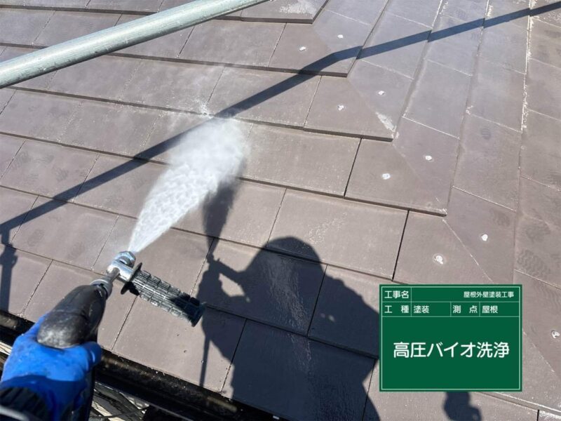 洗浄 【バイオ液塗布】洗浄剤で、カビやコケの菌を根元から除去していきます。