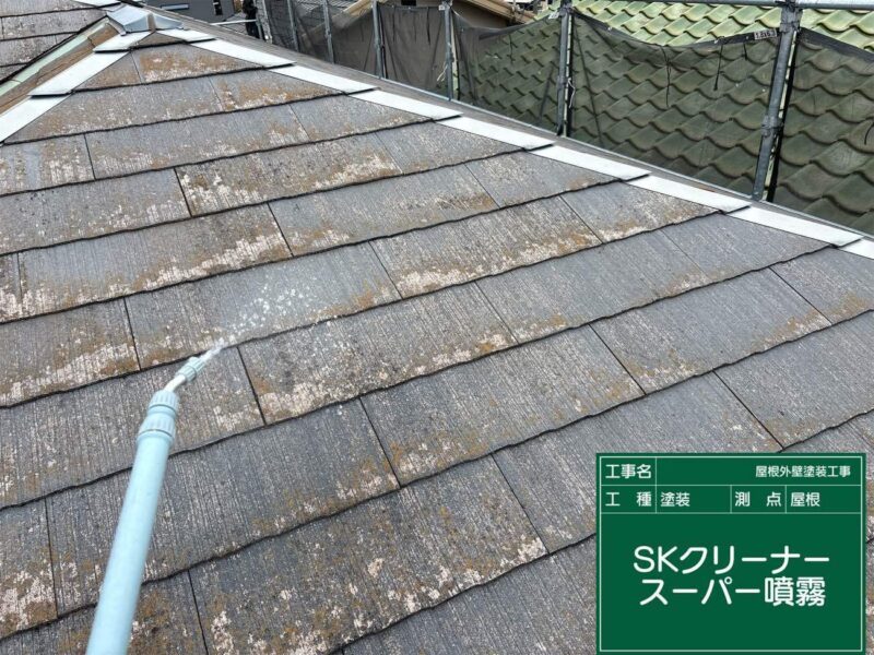 洗浄 【バイオ液塗布】洗浄剤で、カビやコケの菌を根元から除去していきます。